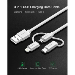 UGREEN 3 in 1 USB2.0 A Multifunction Cable with Braid 1.5m Silver White US186 ugreensl 5