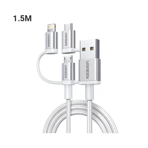 UGREEN 3 in 1 USB2.0 A Multifunction Cable with Braid 1.5m Silver White US186 ugreensl 7