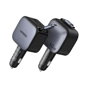 UGREEN 60W Retractable Cable With Type-C+USB Car Charger