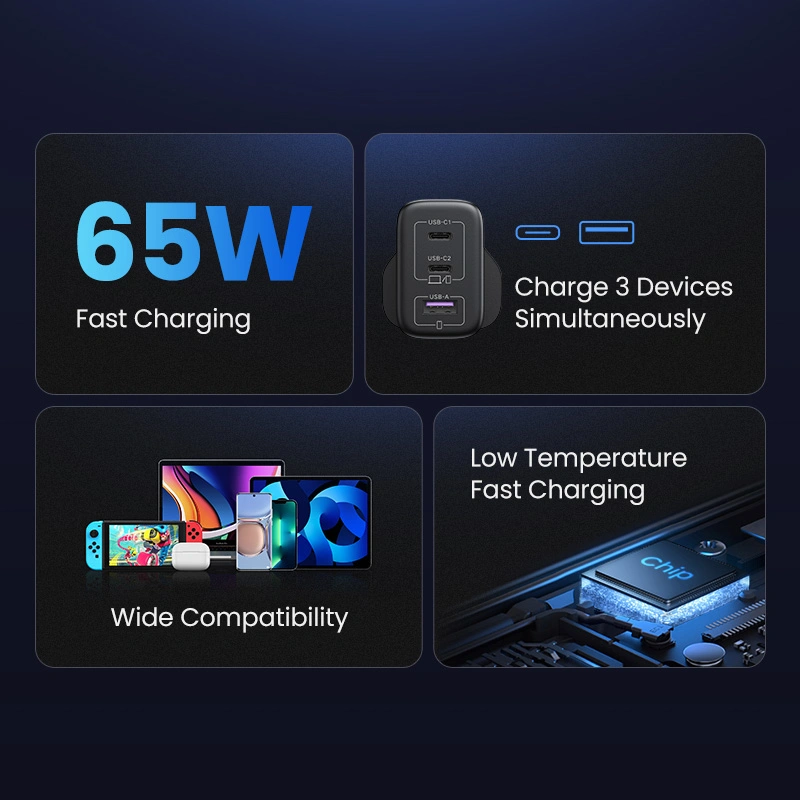 UGREEN 65W 3-Port (1A+2C) Fast Charger UK version 2 UGREEN 65W 3 Port1A2C Fast Charger UK version 55333 CD275 1 Year Warranty ugreenlk 2